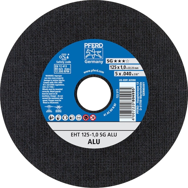 Pferd 63590 5in x .040in Cut-Off Wheel 7/8in AH 1.0mm A 60 N SG ALU Type 1 63590-PFERD - main